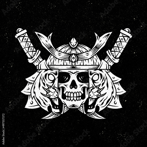 Skull tiger samurai illustration.