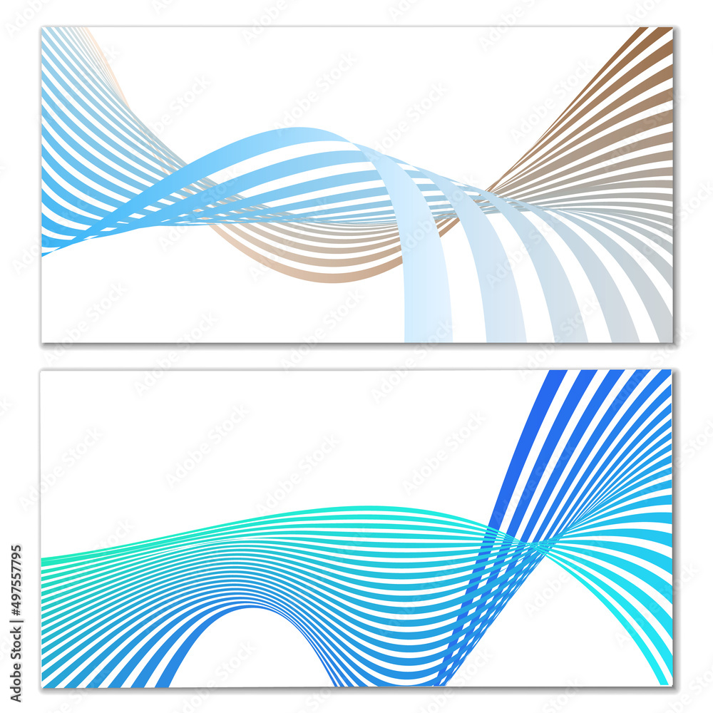 Wavy lines or ribbons on a white background. Installed. Multicolored striped gradient. Creative unusual background with abstract gradient wave lines for creating trendy banner, poster. Vector eps