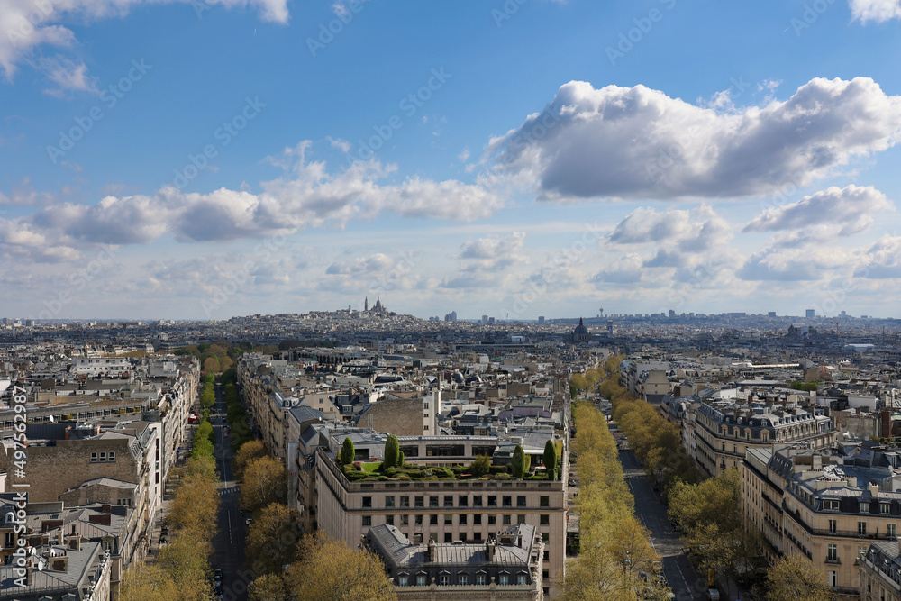 paris landscape from from triumphal arch in place charles-de-gaulle