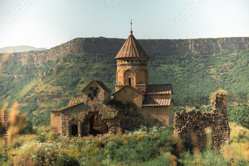 View of the fascinating architecture of the historical Hnevank Monastery in Armenia photo