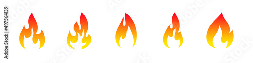 Flame set. Gradient fire icons. Flat illustration isolated on white background. Vector clipart.	