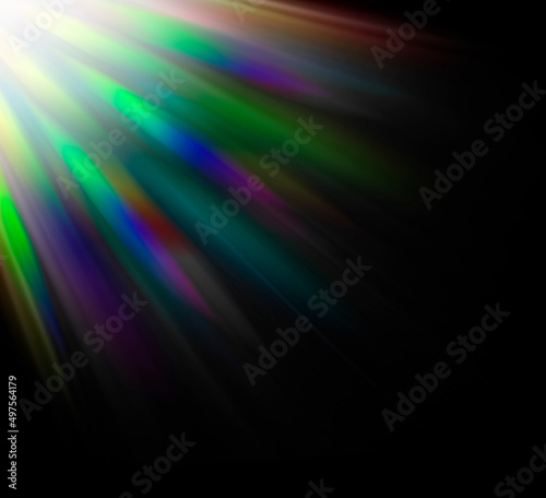 Abstract rainbow beams of light on black background stock illustration