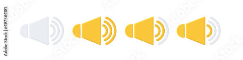 Sound icon 3d. Set of  toy matte sound icons. Vector clipart isolated on white background.	
