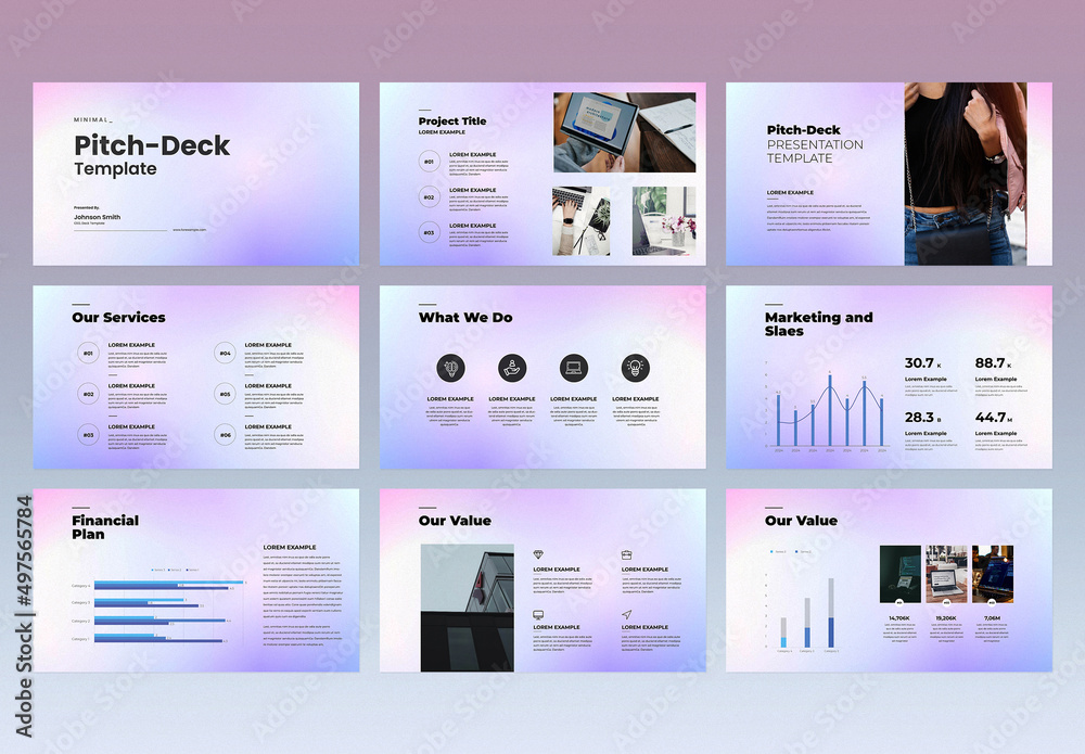 Pitch Deck Layout with Blue and Purple Gradient Stock Template | Adobe ...