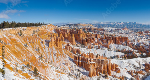 Winter Panorama of Snowy Bryce Canyon, Famous Natural Scenery in Utah