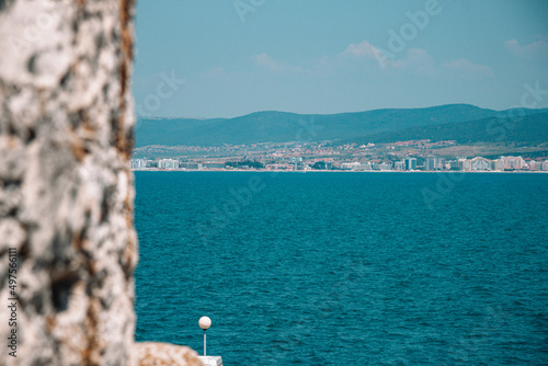 Stunning view of a tranquil sea from The Basilica of Holy Mother of God Eleusa in Nesebar, Bulgaria photo