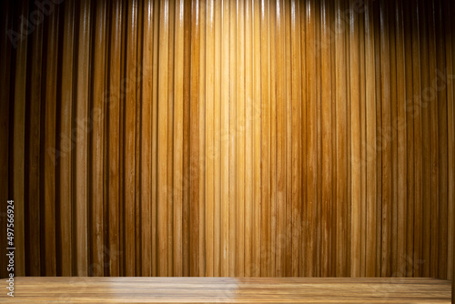 Table top with wood  background. Products display.