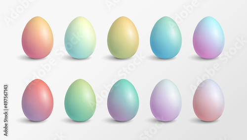 Set of modern pastel gradient colored Easter eggs. Isolated vector design.