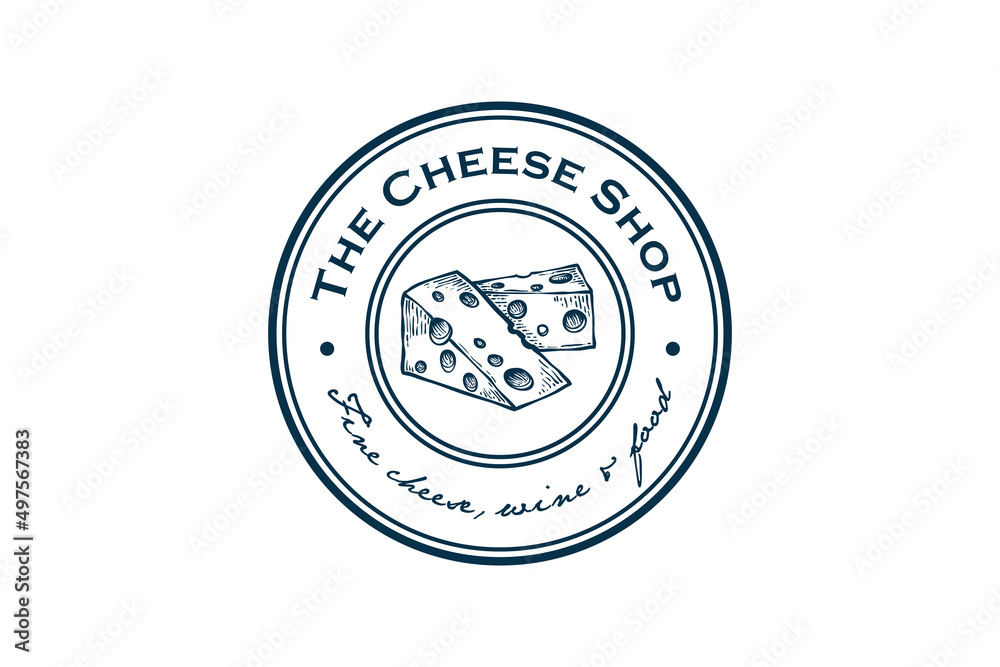 Hand Drawn Cheese Shop Food Restaurant Logo Symbol 