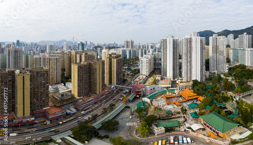 Top view of Wong Tai Sin district in Hong Kong city