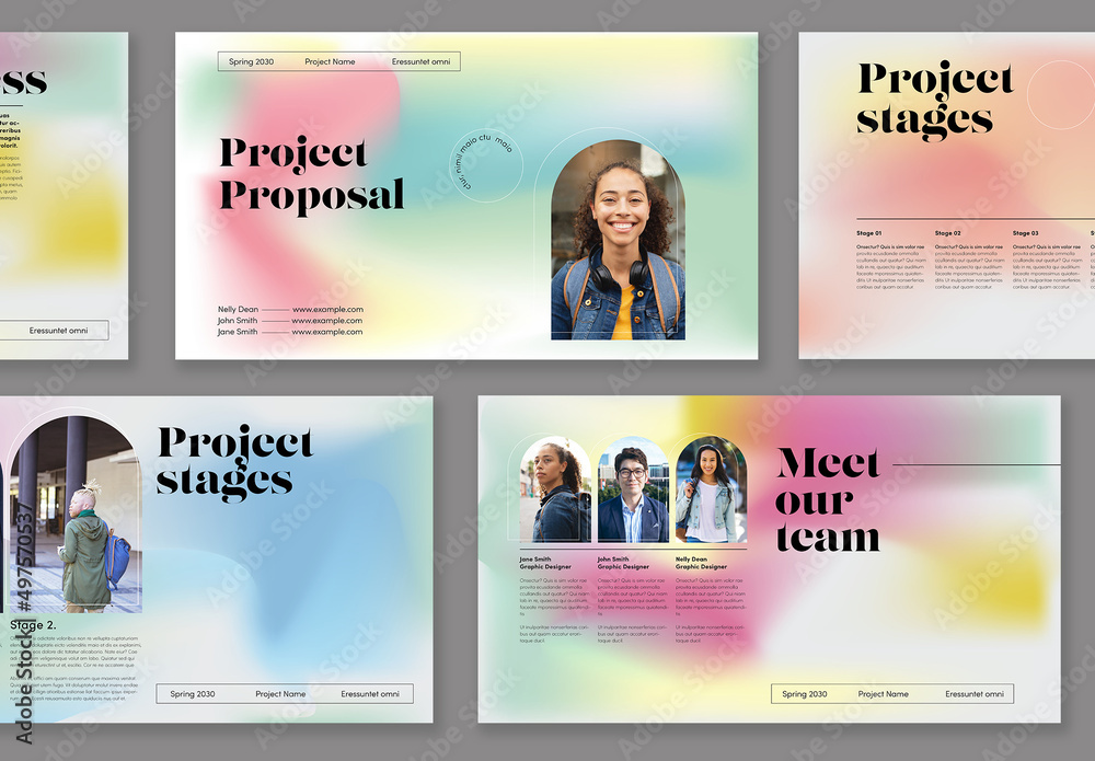 Pitch Deck Layout with Colorful Gradient Stock Template | Adobe Stock