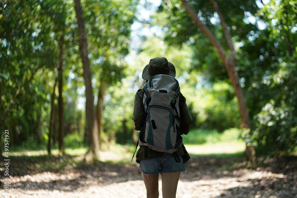 Asian women with backpack Travel and active lifestyle, summer holiday concept.