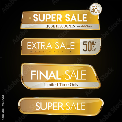 Collection of gold and white sale and premium quality badge and labels 