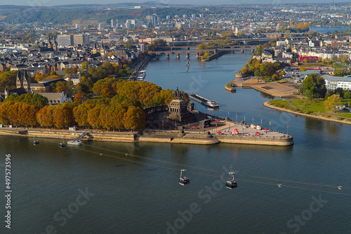 Aerial view of the confluence of the rivers Moselle and Rhine in Koblenz, Germany photo