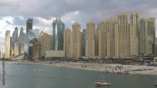 Bird's eye view on Dubai Marina Beach – one of the most popular tourist attractions in Dubai. photo