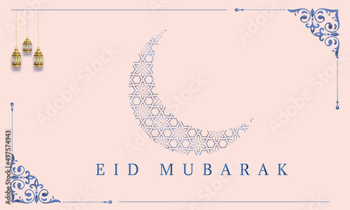 Eid Mubarak moon and mosque beautiful background 2022 photo