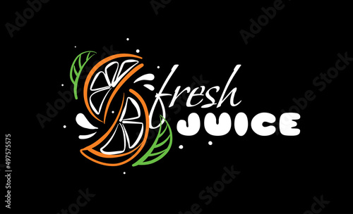 Vector drawn logo of fresh juice on a black background