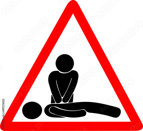 Cardiopulmonary resuscitation (cpr), heart attack warning. Traffic sign. EPS 10 vector, No open shapes or paths.