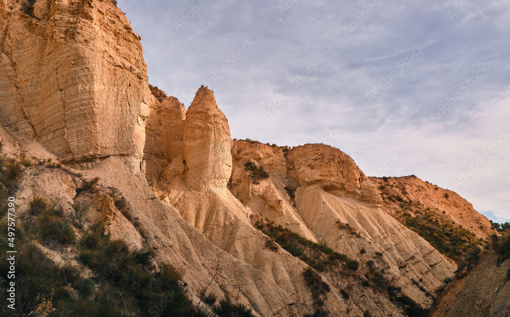 Sunset landscape arid mountain desert