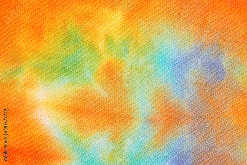 Tela Abstract tie dye multicolor fabric cloth Boho pattern texture for background or groovy wedding card, sale flyer, 60s, 70s poster, kid tie-dye diy backdrop