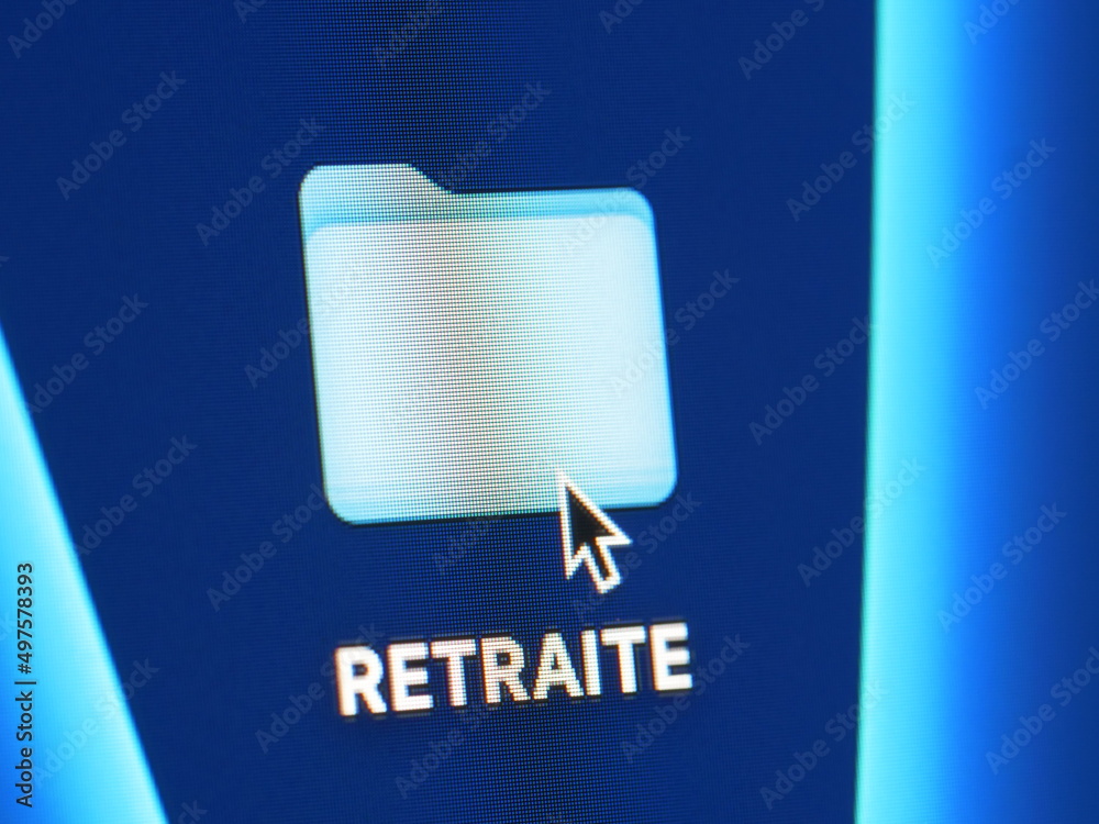 Retraite - photo macro d'un dossier sur un écran d'ordinateur