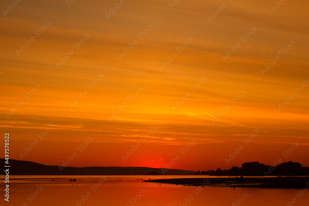 bright orange sunset over the sea