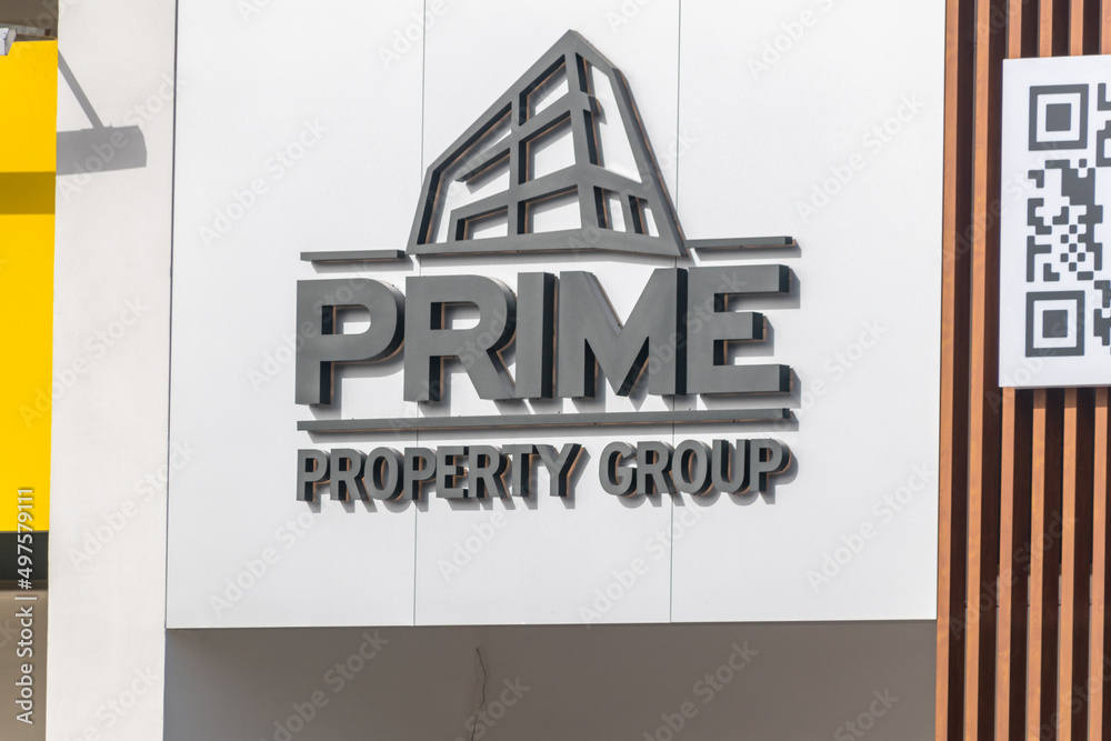 Paphos, Cyprus - April 2, 2022: Logo and sign of Prime property group.  Stock Photo | Adobe Stock