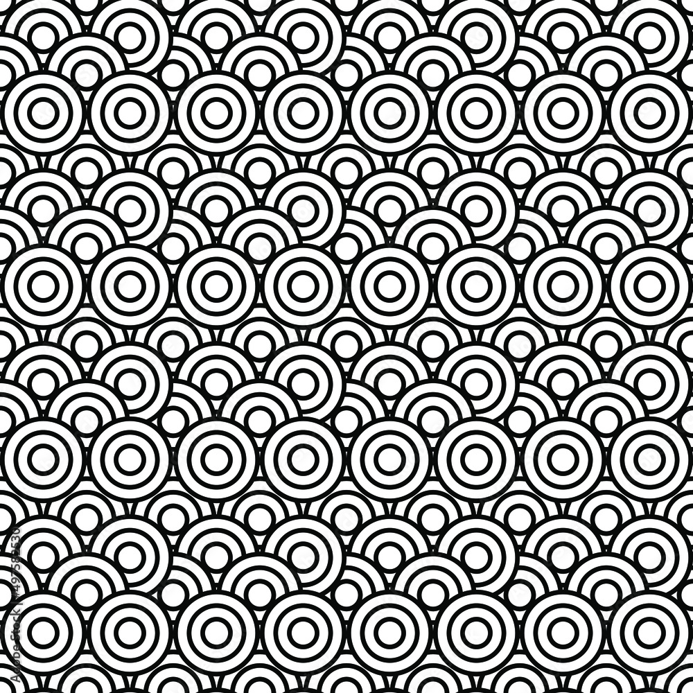 Black and white stacked circles lines seamless pattern background. Vector illustration. Black and white stacked circles lines seamless pattern background. Vector illustration.