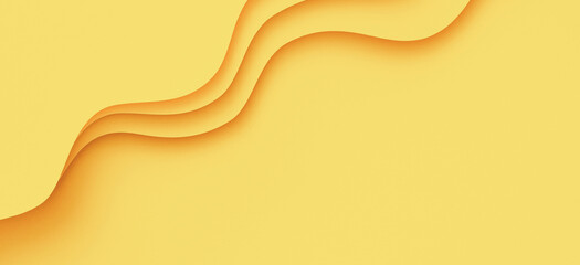 Minimal geometric yellow color shapes and lines. Abstract monochrome creative paper texture banner background. Colorful carving, paper cut art