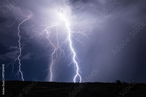 Powerful lightning bolt strikes in a storm
