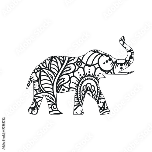 Elephant card. Frame of animal made in vector. Illustration for design, pattern Hand drawn with Elephant and mandala. Use for children clothes, t shirt designs ,Decorative elephant illustration © Mahima