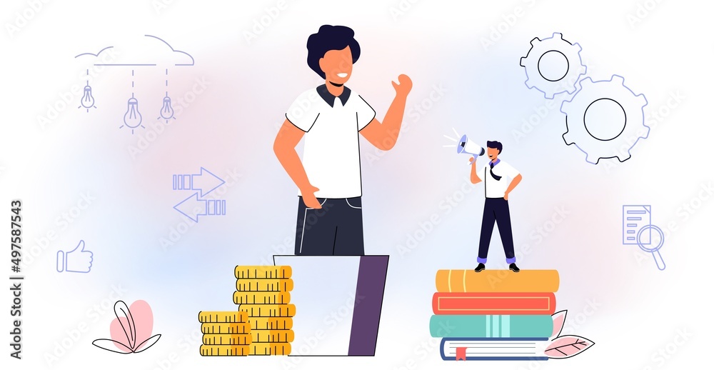 Mentorship Flat design vector illustration concept for professional growth Supporting employees Coaching Human resource management Cooperation Business mentor helps improve career to progress target