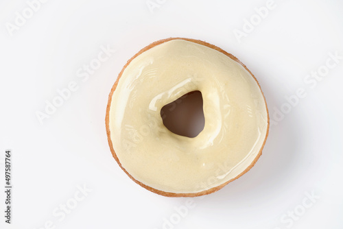 donut covered with colored icing on a white background