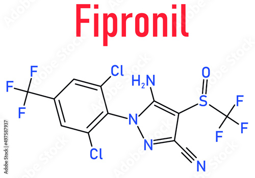 Fipronil insecticide molecule. Skeletal formula. photo