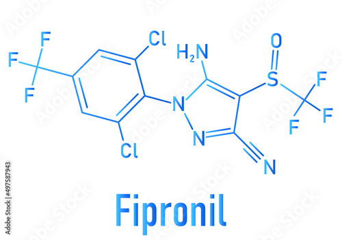 Fipronil insecticide molecule. Skeletal formula. photo
