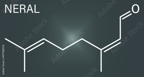 Neral lemon fragrance molecule. Citral. Skeletal formula. photo