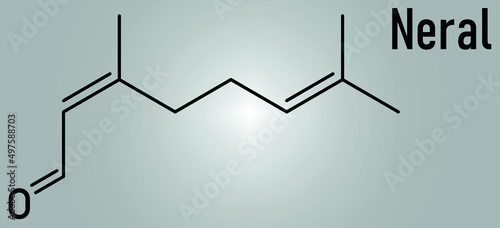 Neral lemon fragrance molecule. Citral. Skeletal formula.