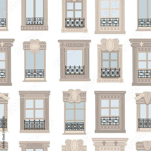 Sticker Flat vector illustration with traditional Paris window