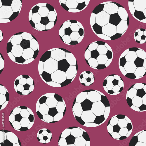 Football pattern. Seamless background with white and black soccer balls. Vector flat repeating illustration for sport designs, textile