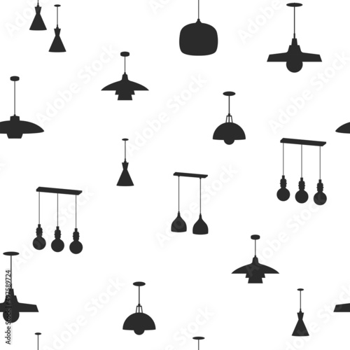 Seamless pattern with chandeliers for the store with a modern design. Vector illustration with different luster. Lighting store. Home decor for interior decoration.