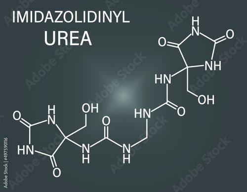 midazolidinyl urea antimicrobial preservative molecule (formaldehyde releaser). Skeletal formula.