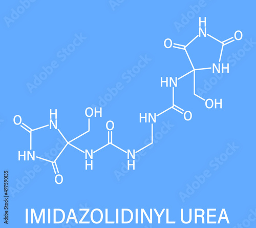 midazolidinyl urea antimicrobial preservative molecule (formaldehyde releaser). Skeletal formula.
