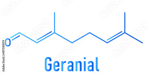 Geranial lemon fragrance molecule. Citral. Skeletal formula. photo
