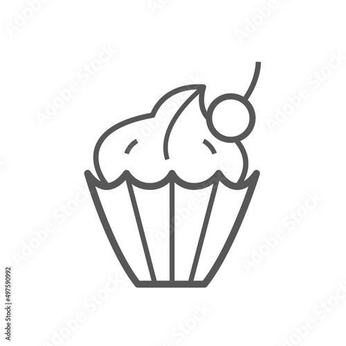 Vector linear icon with cupcake