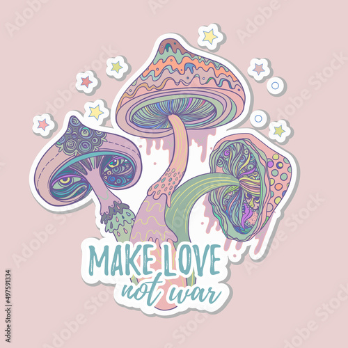 Magic mushrooms over sacred geometry. Psychedelic hallucination. Vibrant vect...