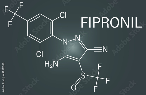 Fipronil insecticide molecule. Skeletal formula. photo