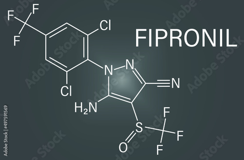 Fipronil insecticide molecule. Skeletal formula.