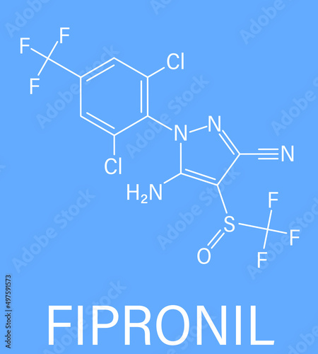 Fipronil insecticide molecule. Skeletal formula. photo