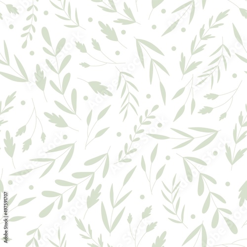 seamless pattern with green leaves on white background