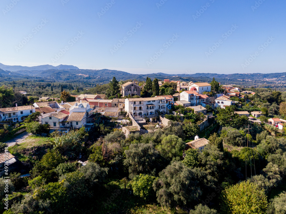 Aerial  Beautiful landscape of Kassiopi Corfu Greece ,drone view
